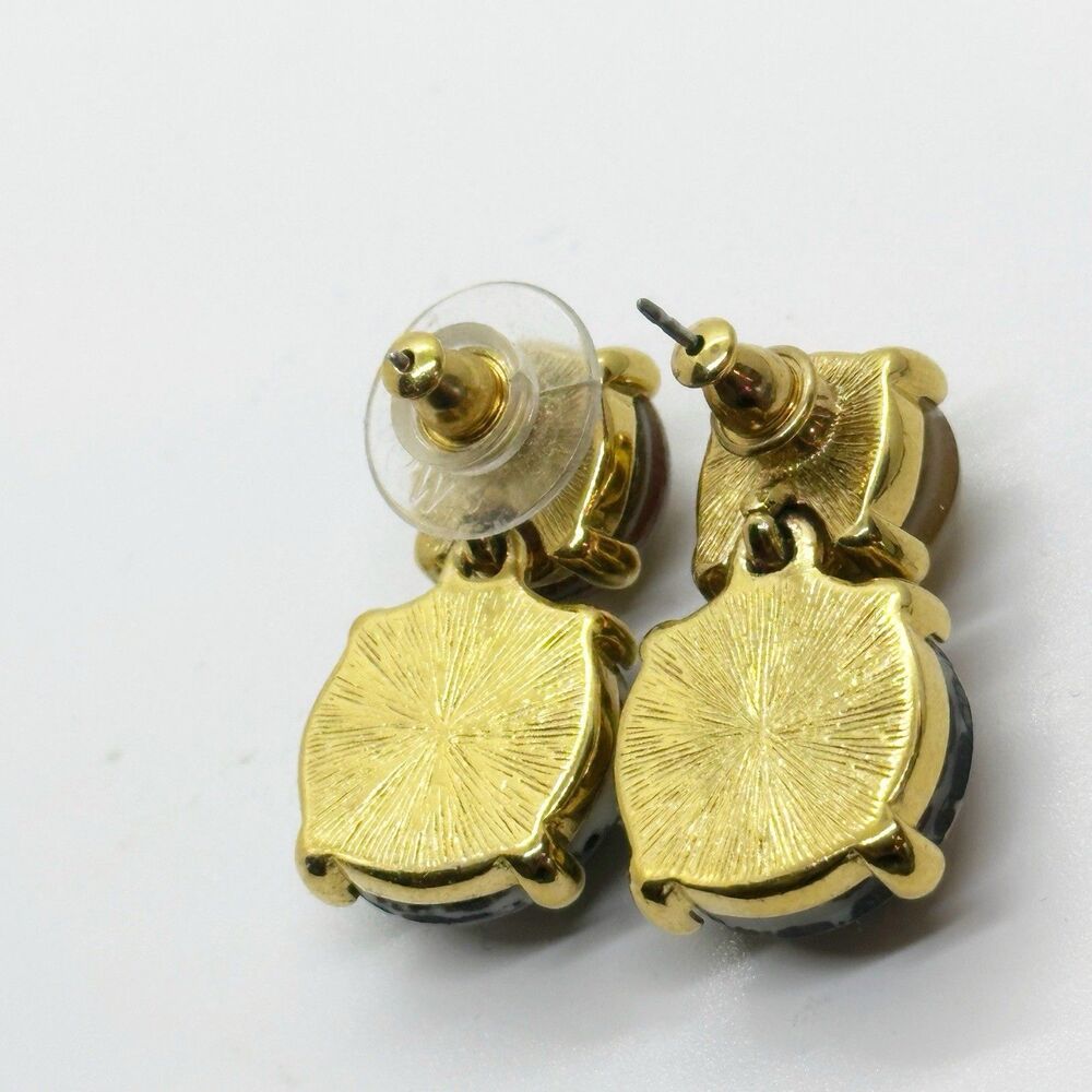 Vintage MONET Earrings Faux Stone Cabochon Gold Tone Dangle Statement Pierced - Picture 6 of 9